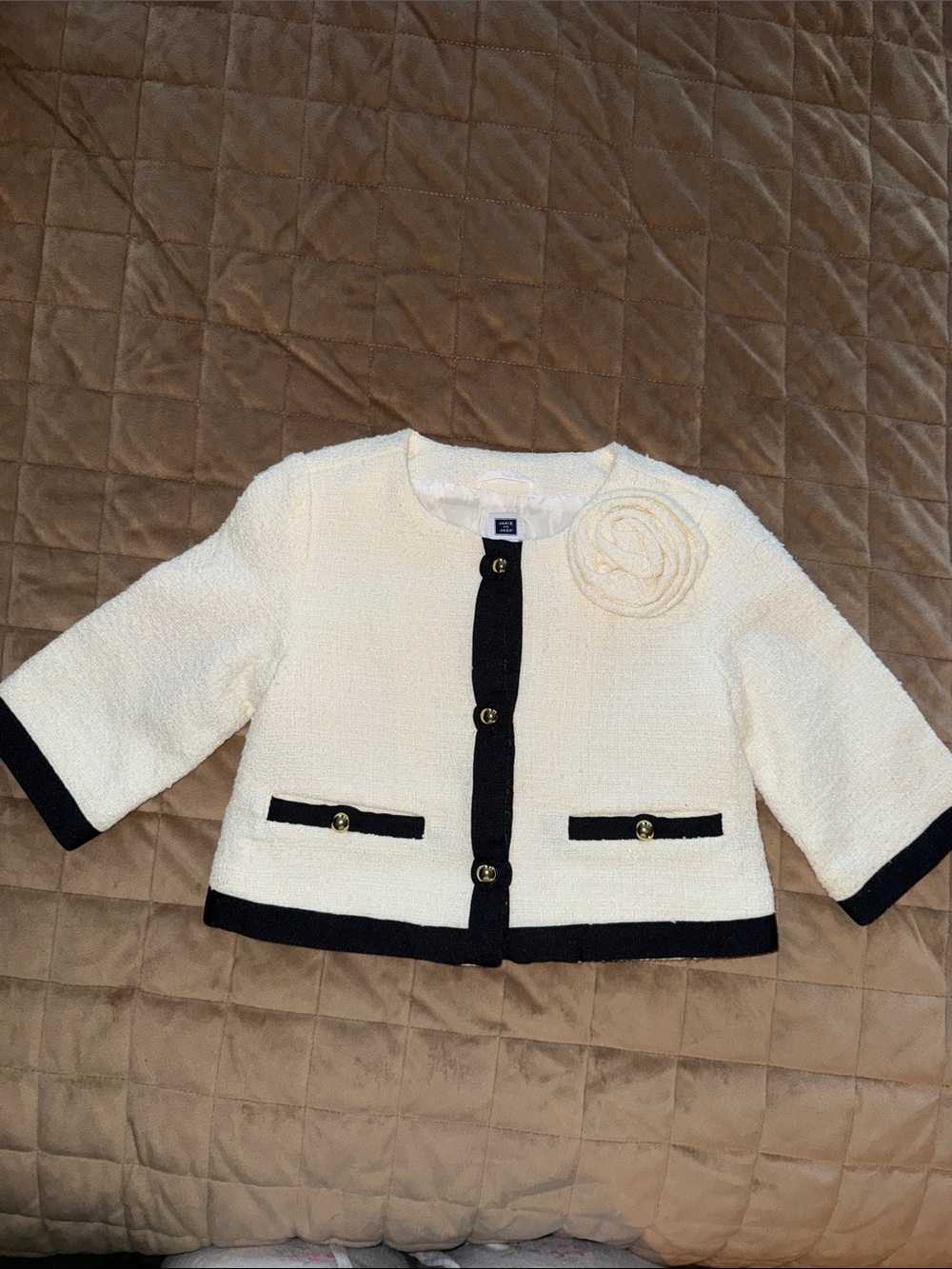 Janie and Jack Cream Bouclé Jacket with Black Trim